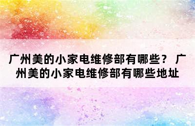 广州美的小家电维修部有哪些？ 广州美的小家电维修部有哪些地址